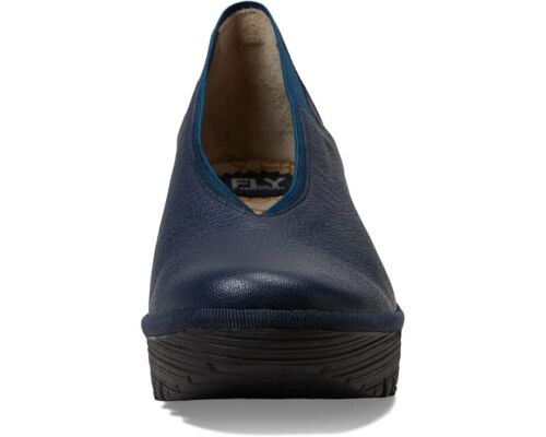 Fly London YOZA438FLY P501438007 Pump Women 6-6.5 Blue Leather Wedge Heel KHD378 - Picture 2 of 10