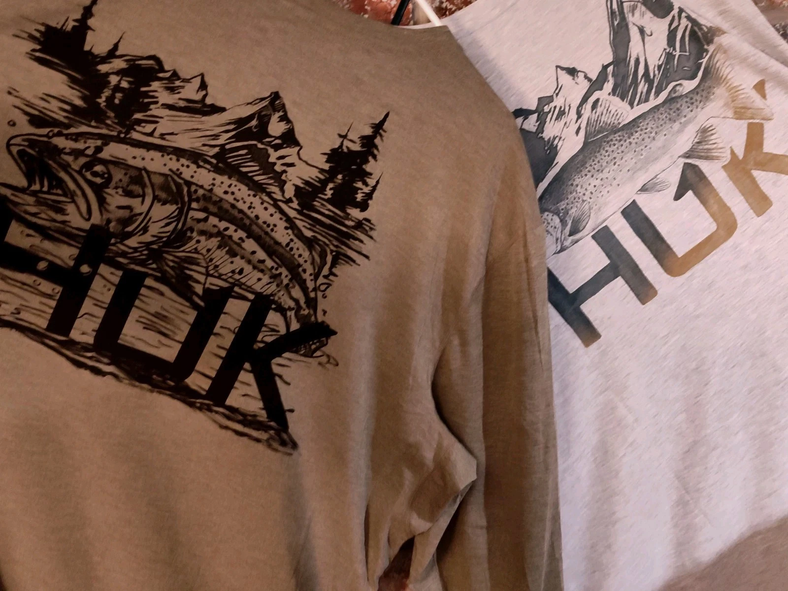 Set of 2 Men's NWT Huk Fishing T-Shirts 3XL 1 L/S Green Drift 1 S/S Gray Drift