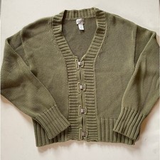Vintage Chico  s 100 Cotton Toggle Front Cardigan Sweater Olive Green Size 2 L 