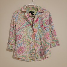 Lauren Ralph Lauren Womens Pajama Top Button Up Size Medium Colorful Paisley