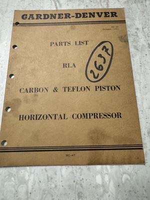 OME 1961 Gardner Denver Parts List For RLA Carbon Teflon Piston Compressor HC-47