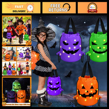 3 Pcs Light-Up Halloween Trick or Treat Buckets for Kids - Fun, Colorful, Multi-