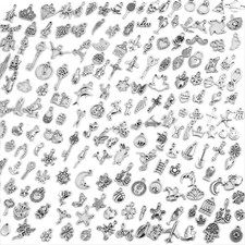 200Pcs Silver Charms for Jewelry Making and Bracelets, Wholesale Bulk Assorted M