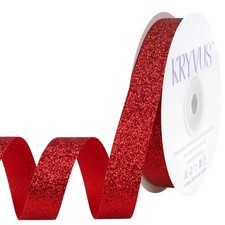 Red Glitter Ribbon 5/8 Inch x 25 Yards Red Cut Edge Christmas Ribbon