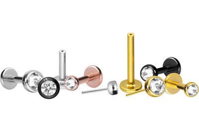 PIERCINGLINE  Piercing Stecker Titan Labret mit Push Fit KRISTALL