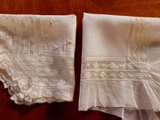  Two Elegant Antique Wedding Bridal Hankies Ivory Color with Deep LACE 