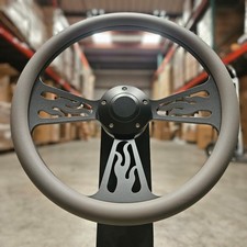 14 Black Flame Steering Wheel With Grey Wrap And Plain Horn Button