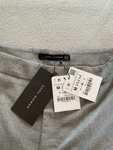 ZARA TROUSERS SZ MEDIUM 12 WIDE 35.5” LEG HIGH WAIST GREY WOMENS SMART - Picture 8 of 10
