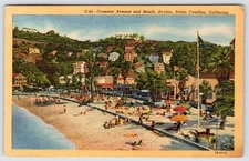 1954 CRESCENT AVENUE & BEACH AVALON SANTA CATALINA CALIFORNIA LINEN POSTCARD