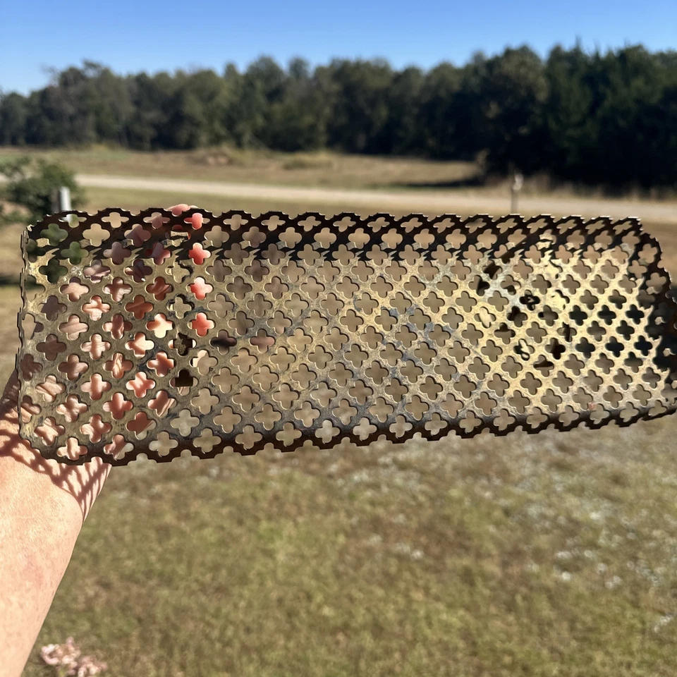 Vintage MCM Rustic French Country Punched Metal White Wall Shelf Clover Design - Image 3 of 4