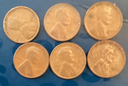 6 Vintage Lincoln Wheat Pennies -1925-26-27-28-29-30! Circulated But Hard Tofind