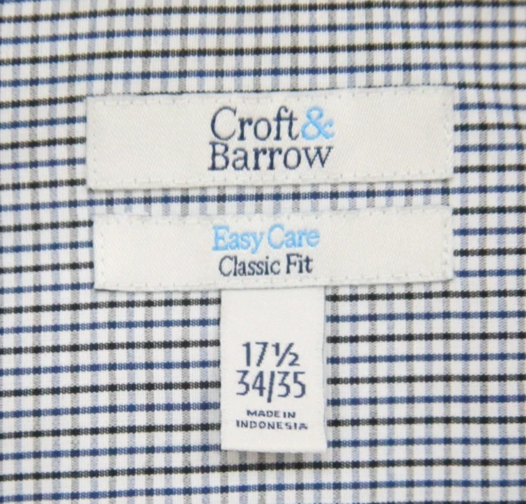 Camisa de vestir Croft & Barrow blanca negra y gris para hombre manga larga hombre XL 17,5 J36 Foto 4 de 4