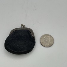 Vintage Miniature Black Leather Kiss Lock Coin Purse