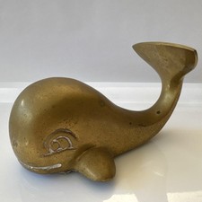 Solid Brass Happy Whale Paperweight Sculpture Figurines Ocean Beach  5.25&rdquo;