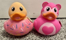 Valentine s Day Sprinkled Donut Heart Bear Big 5.5 Rubber Duck Ducky Set of 2