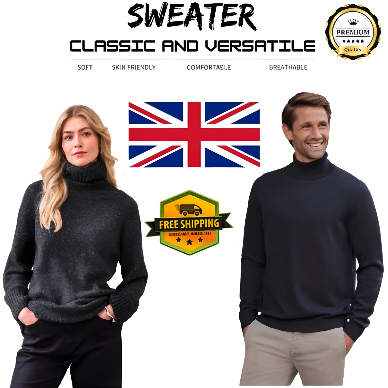 High Neck Men’s Acrylic Knitted Sweater Thick Knit Winter Warm Pullover Jumper