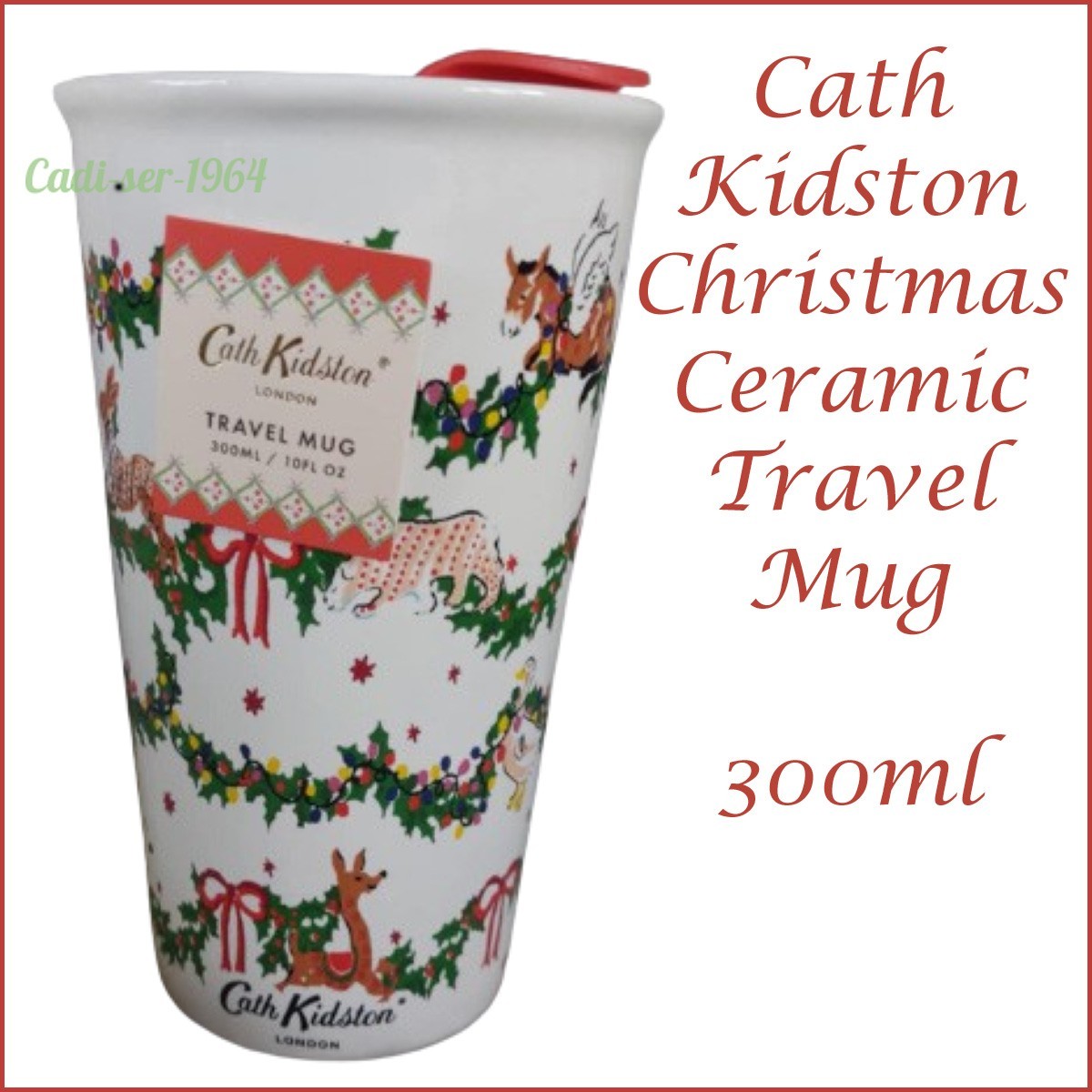 Cath Kidston Christmas Ceramic Travel Mug 300ml NEW