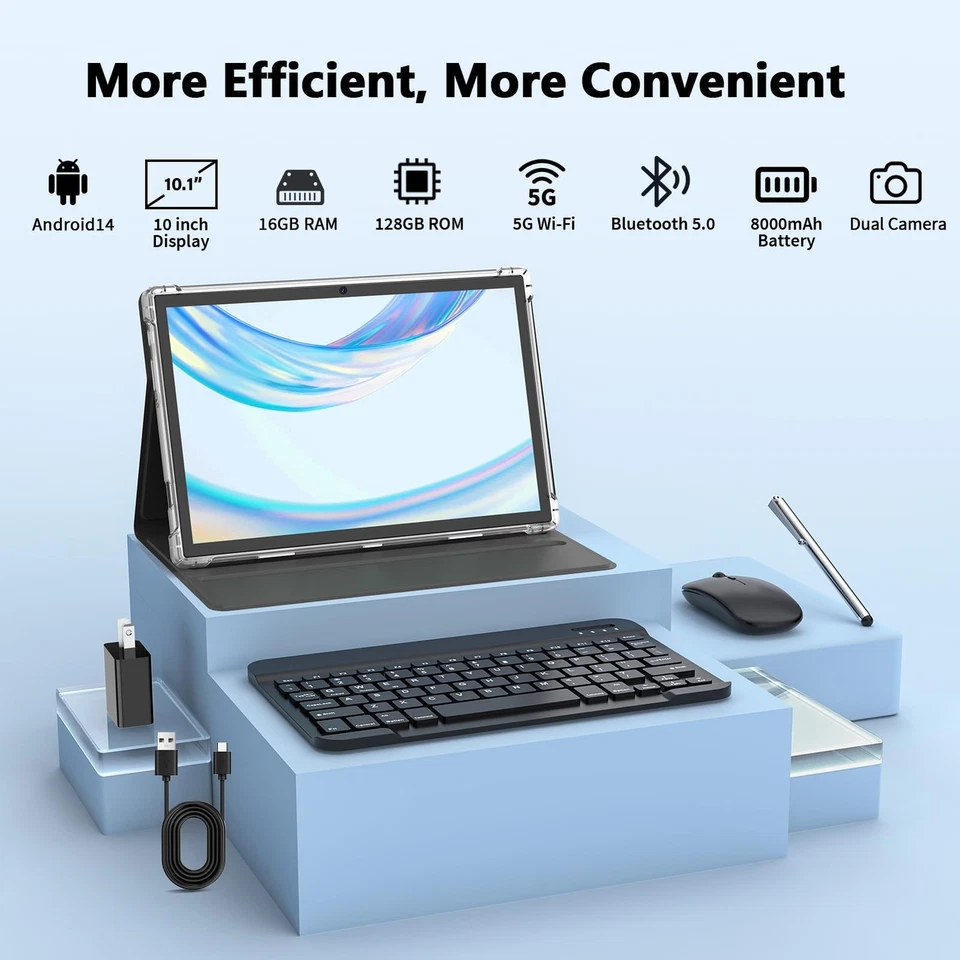 Android Tablet with Keyboard, 10 inch Android 14 Tablets, 16GB RAM 128GB ROM,... - Image 2 of 4