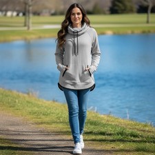 Athleta Women's Heather Cotton Blend Raglan Pullover Hoodie Sweater Gray Medium