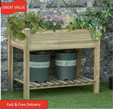 Raised Garden Bed with Legs and Storage Shelf, Elevated Wooden Planter Box,