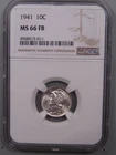 BU Gem Full Bands 1941 Silver Mercury Dimes NGC MS66 FB. #13