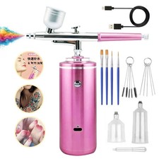 Pink Cordless Airbrush Kit w/ Compressor, 0.3mm Nozzle, Rechargeable