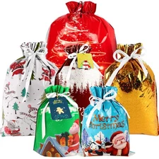 36 PCS Christmas Drawstring Gift Bags, Xmas Gift Bags with Tags & Ribbon Ties...