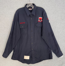 Bulwark FR Button Up Safety Inspection Work Shirt Mens XL Blue w/Patches READ