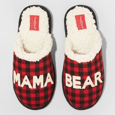 Women's L 9/10 Family Sleep Mama Bear Slippers Plaid Red/Black - Wondershop