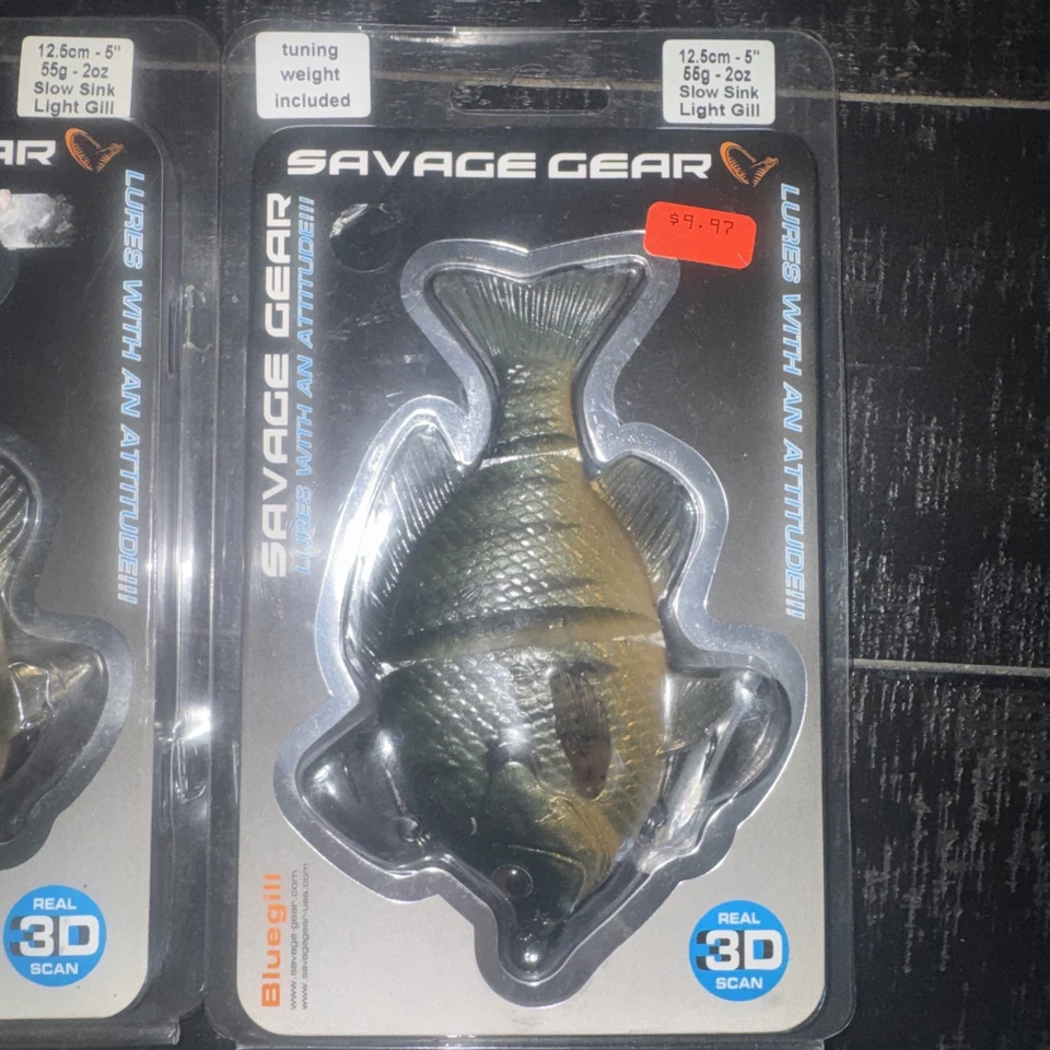 Lote de 3 cebos de natación Savage Gear Bluegill - 2 branquias claras y 1 branquias oscuras - listos para pescar Foto 3 de 4