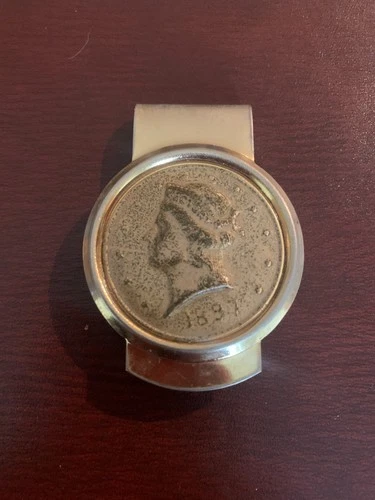 Vintage Kellogg & Co. Liberty Head 1897 Coin Gold Tone Money Clip & Card Holder
