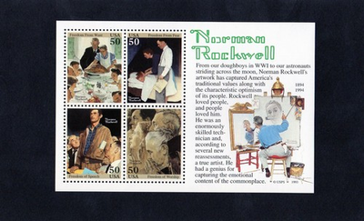 #ad #ad U.S. SOUVENIR SHEET OF 4 SCOTT#2840 50ct 1994 NORMAN ROCKWELL MNH $4.00