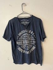 Buffalo David Bitton Graphic T Shirt Blue Short Sleeve Mens Size Medium V Neck