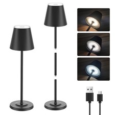 LED Cordless Table Lamp Rechargeable, 3-Height Adjustable, 2 PACKS Black