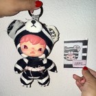 POP MART Hirono Bear Plush Keychain Mini Black/White Striped Pink 2024 — photo 1