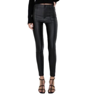 Zara Black faux black leather skinny leggings Blogger favorite