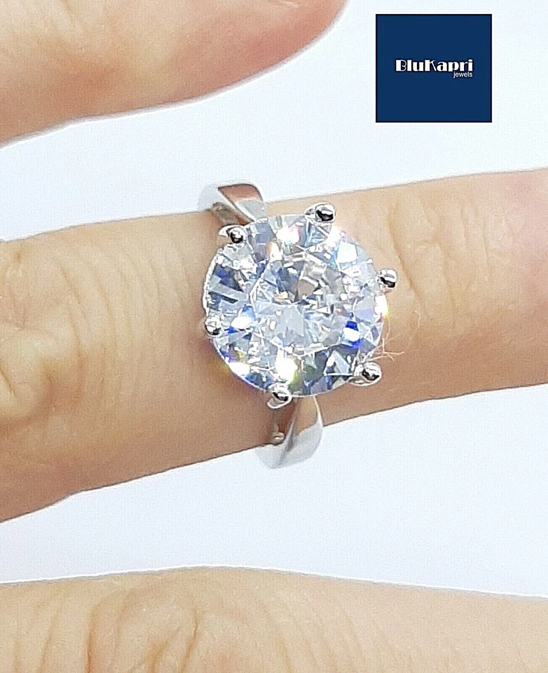 Anello donna in Argento 925 anello Solitario 7 karati pietra 12 mm brillanti - Immagine 2 di 4