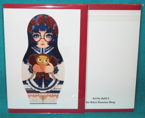 GREETING BIRTHDAY CARD ANIME Matryoshka Nesting Russian Doll Pink Cheburashka - Picture 14 of 37
