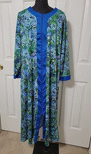 Collections Etc Womens Lounge Robe Maxi Zip Blue/green Size M EUC
