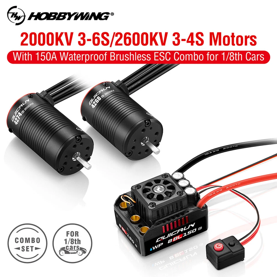 HOBBYWING QuicRun 150A G2 Brushless ESC 2000KV 2600KV Motor for 1/8 RC Car - Image 2 of 4