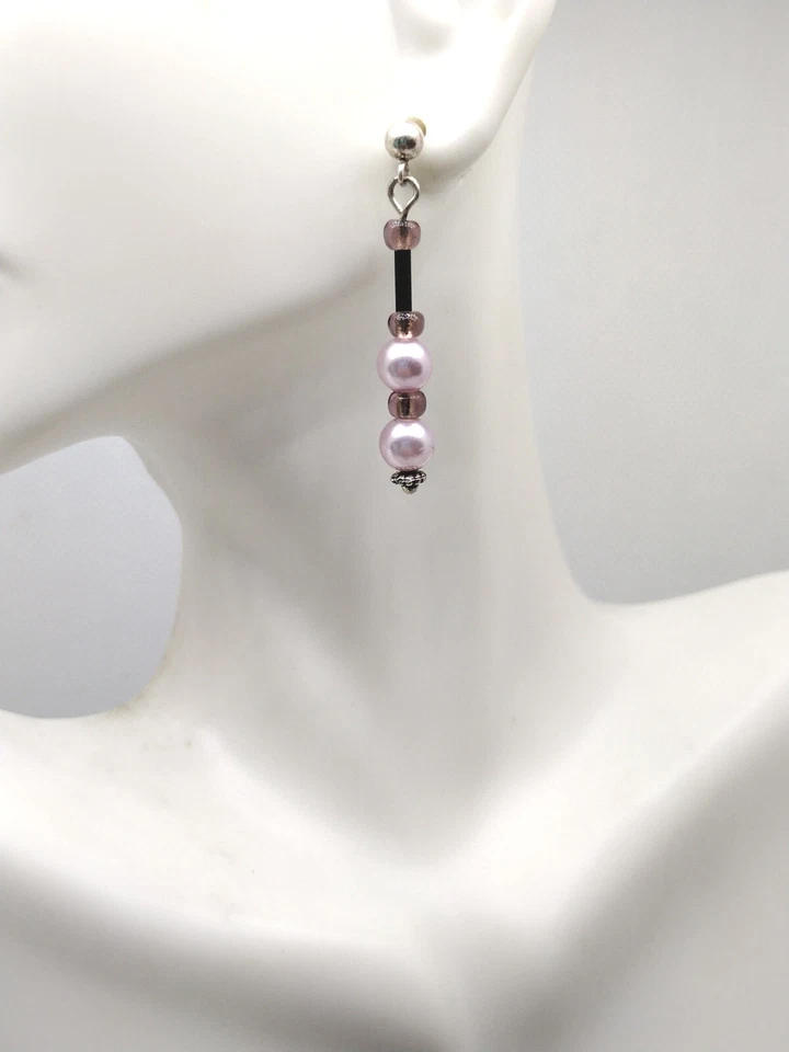 Pendientes colgantes rectos de plata de ley 925 Barbie rosa con cuentas joyas Foto 2 de 4