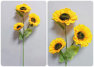 Large 3 Heads Artificial Sunflower Bouquet, Fake Silk Sunflower | eBay UK