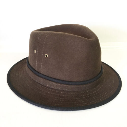 Scala Mens Large Fedora 100% Wool Felt Hat Dark Brown Black Trim Classico Unisex
