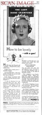 PONDS Vanishing Cream Print Ad 1937 Lady Irene Crawford Cosmetics ADVERT 716/158