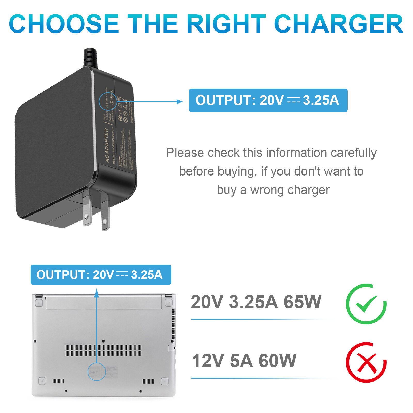 Cargador AC 65W 20V 3.25A para Lenovo IdeaPad 310 320 330 330s Flex 4 5 6, imagen 6