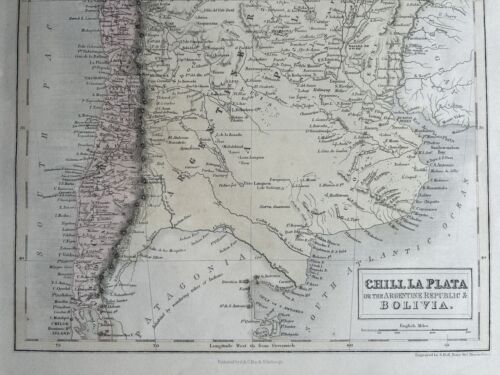 1854 Chile, Argentina & South Bolivia Hand Coloured Original Antique Map - Picture 3 of 3