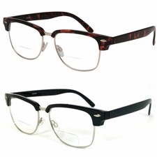 Browline Horned Rim Bifocal Reading Glasses Clear Lens From 1.00 to 3.00