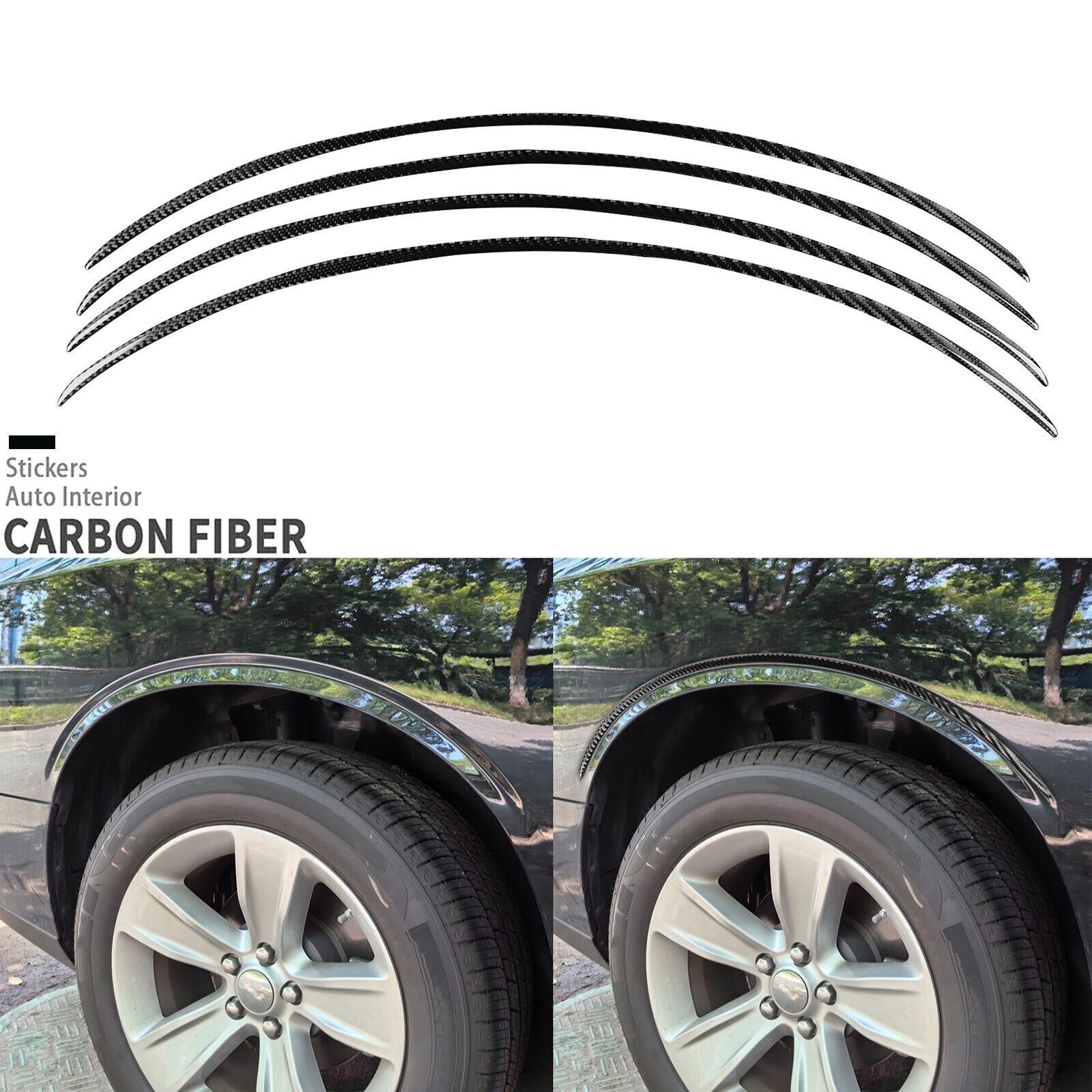 4Pcs Real Carbon Fiber Wheel Eyebrow Arch Trim Strips For Dodge Challenger 15-24