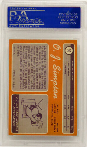 O.J. Simpson (Buffalo Bills) 1970 Topps Football #90 RC Rookie Card PSA 7 NM(T1) - Picture 2 of 2