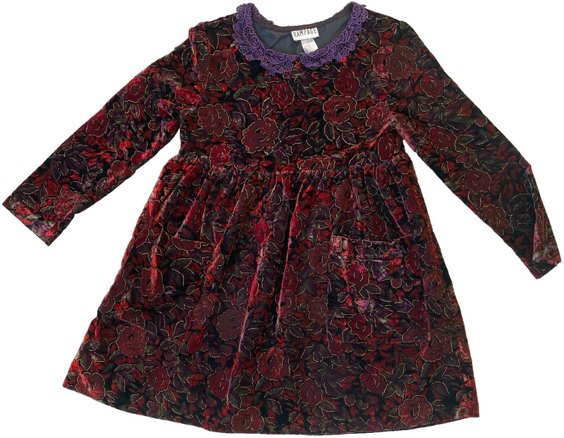 GIRLS BLACK FLORAL VELVET DRESS Size 12 - Chest 32", 29½" Long